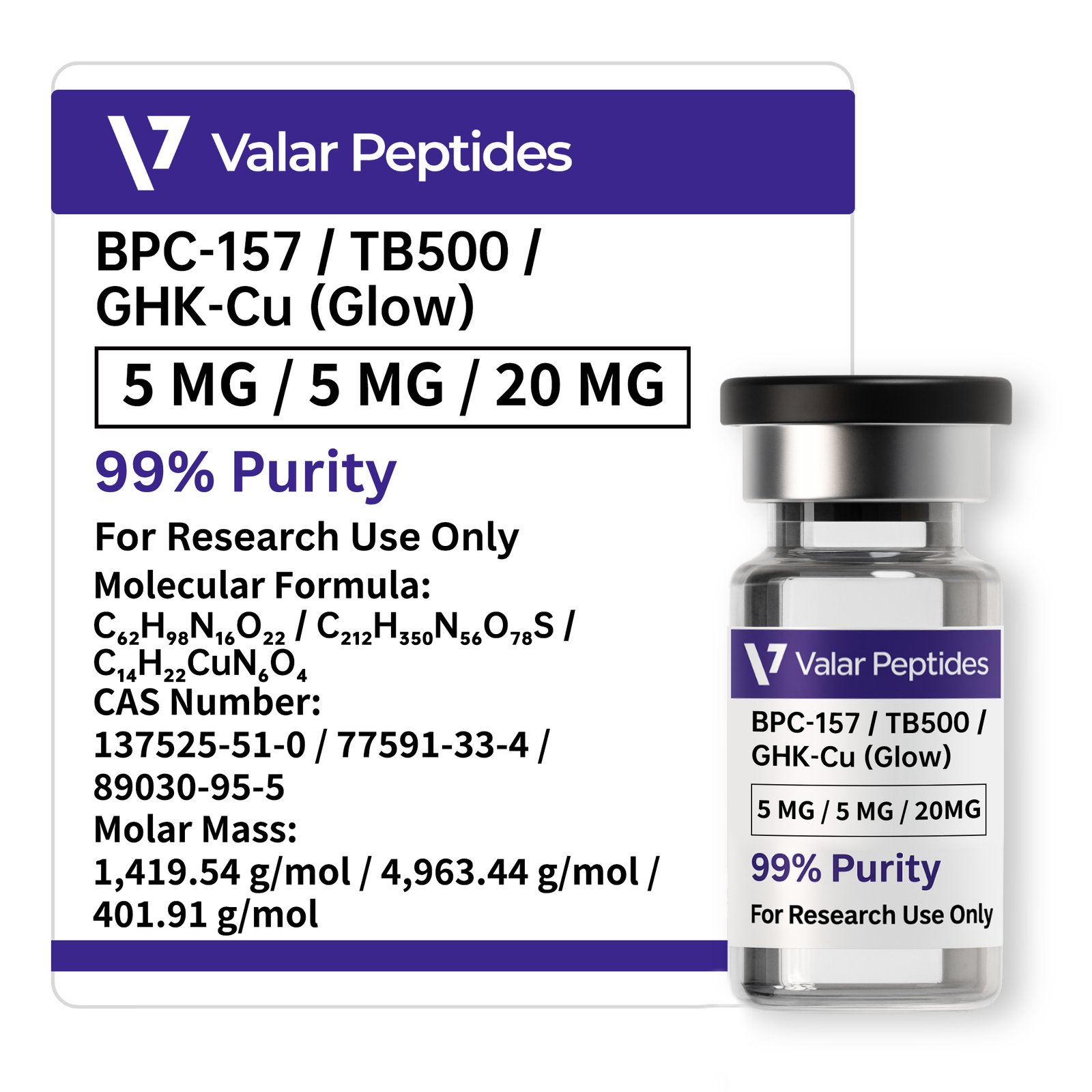 BPC-157 / TB-500 / GHK-Cu (Glow) 30mg for Regeneration